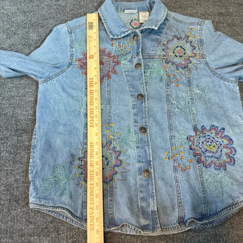 Vintage 90s White Stag Denim Beaded Jacket Embroidered Floral Button Up Large - Picture 10 of 10